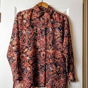 Vintage Selene Paris Orange Paisley Silk Blouse